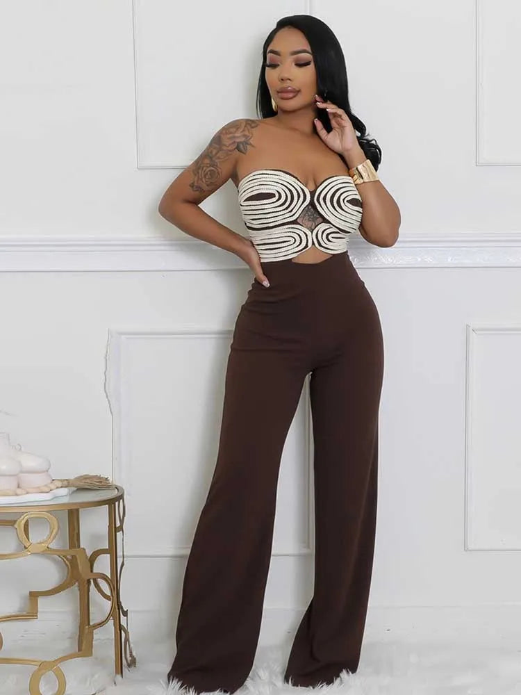 Women Summer Strapless Jumpsuit Sexy One Piece Outfits Cut Out Waist Party Jumpsuit Clothing Lady Full Length Backless Jumpsuits