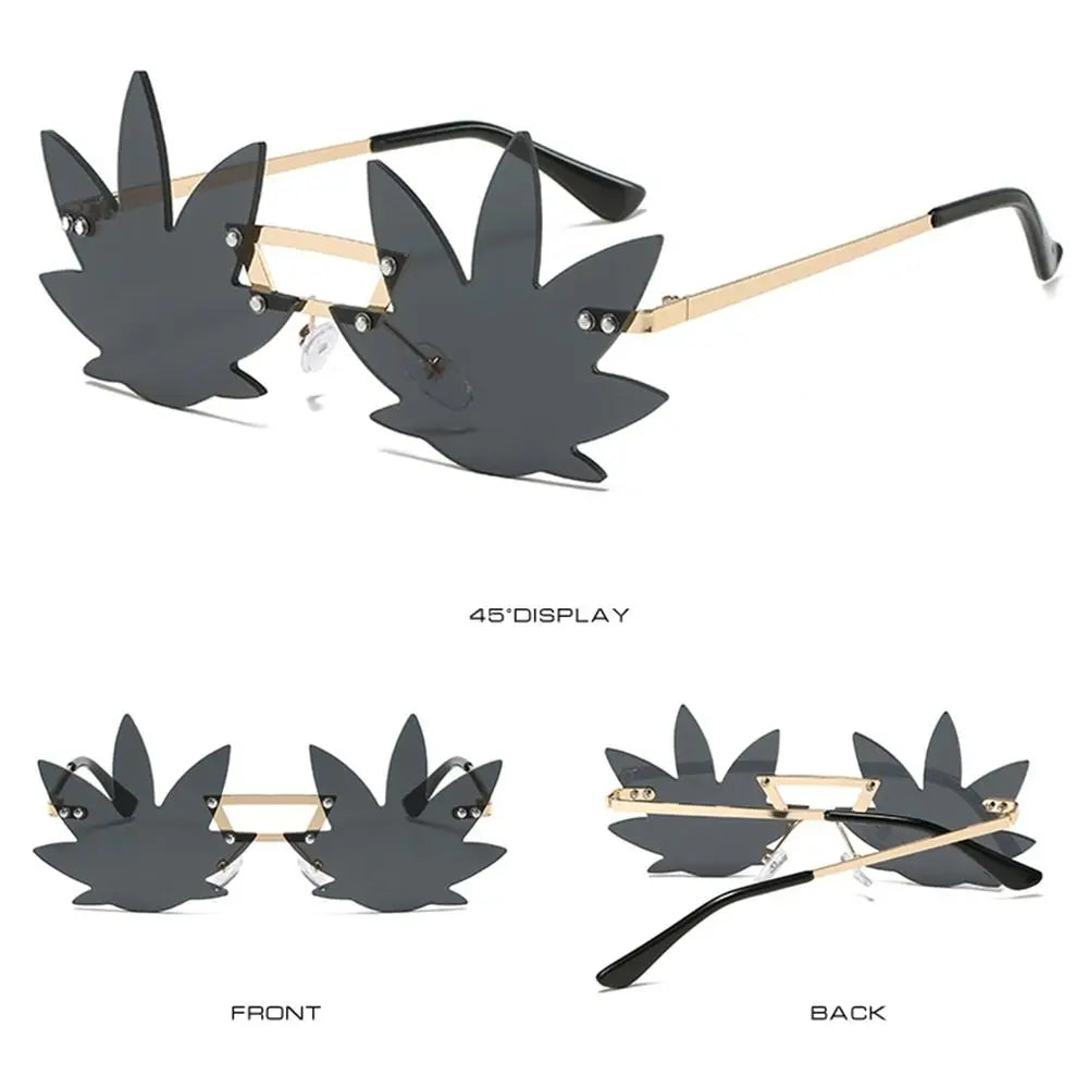 Novel Rimless Maple Leaf Shape Metal Sunglasses for Women Party Decorative Sun Glasses Men Unique Street Catwalk Prom Eyewear