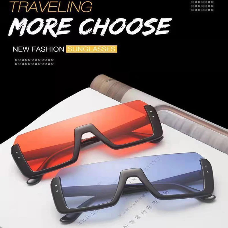 New style men's and women's sunglasses Fashion multi-color large frame square round face retro integrated glasses