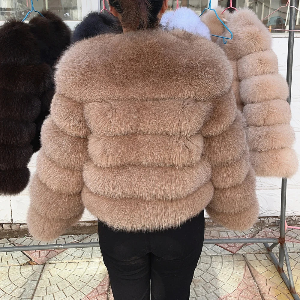 QUEENTINA Fox Fur Coat Real Winter Women'S Fashion Brown 2025 Leather And Skin Clothing Natural New In Coats & Jackets Outerwear