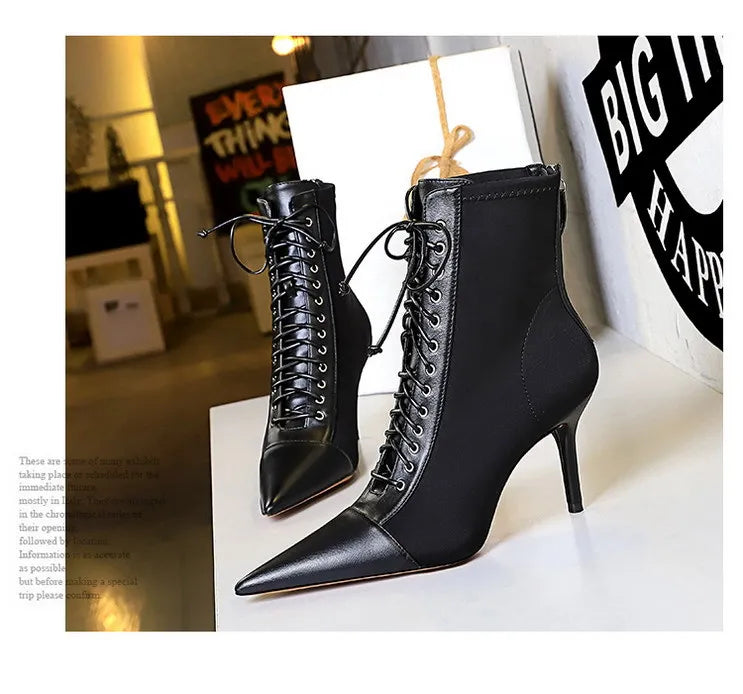 BIGTREE Shoes Cross Straps Sexy Women Boots Pointed Toe Stiletto High-heel Boots 2025 New Women's Ankle Boots Plus Size 42 43