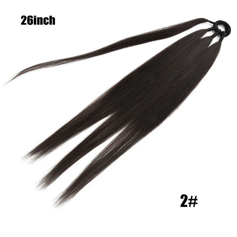 Ponytail Extensions Synthetic Boxing Braids Wrap Around Chignon Tail With Rubber Band Hair Ring 26 Inch Brown Ombre Braid DIY