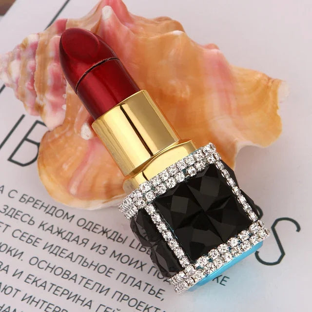 Luxury Diamond Lipstick Inflatable Lighter Mini Butane Pink Water Diamond Portable Lighter High End Women's Smoking Gift
