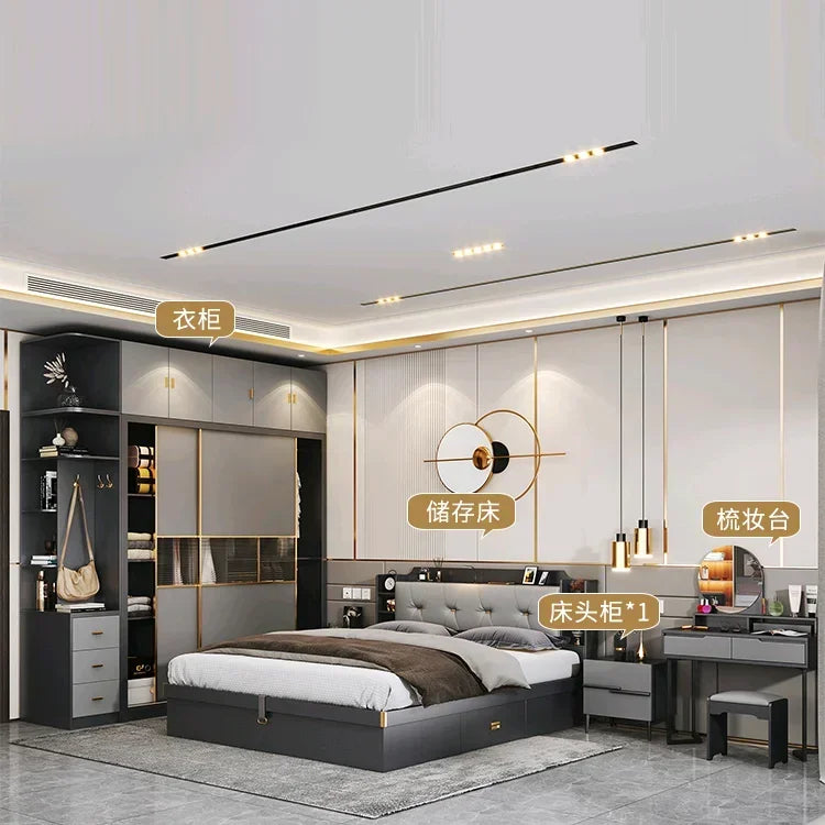 Minimalist Modern Full Bedroom Set Design Dresser Comfy Storage Double Bedroom Set Elegant Black Letto Matrimoniale Furniture