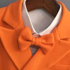 Boys Royal Blue Orange Suit For Wedding Kids Jacket Pants Bowtie Flower 4PCS Ceremony Tuxedo Dress Children Photograph Costume