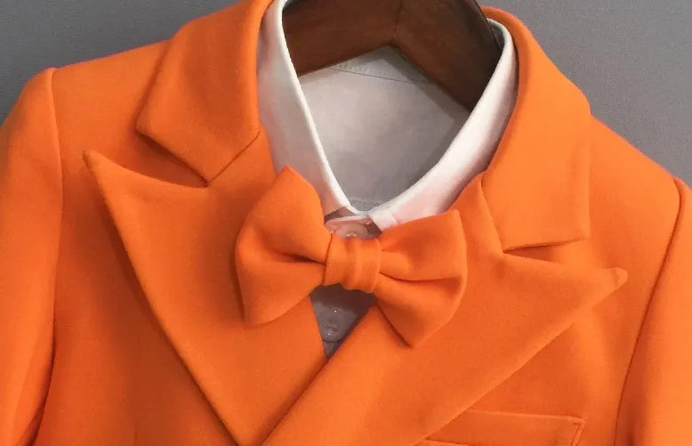 Boys Royal Blue Orange Suit For Wedding Kids Jacket Pants Bowtie Flower 4PCS Ceremony Tuxedo Dress Children Photograph Costume