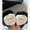 2025 Spring/Summer New Beach Vacation One Word Open Toed Flat Bottom Outerwear Camellia Slippers for Women