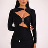 Articat Sexy Hollow Out Long Sleeved Elastic Tight Dress Women Pleats Double Layered Female Vestidos Elegant Party Evening Dress