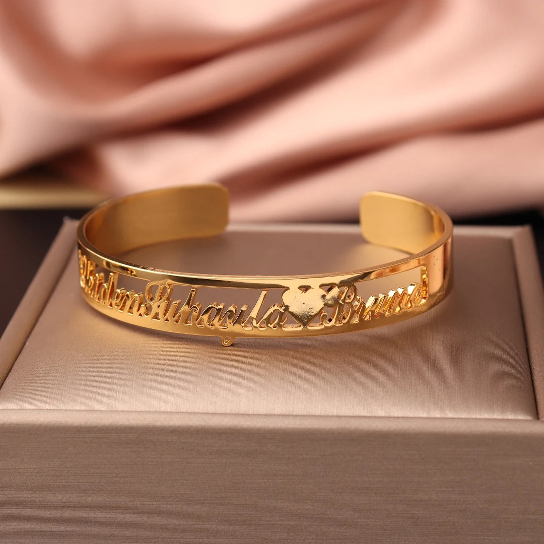 Custom Name Bangle for Women Stainles Steel Open Bracelets Girl Jewelry Personalised Double Name Couple Bracelet Christmas Gifts