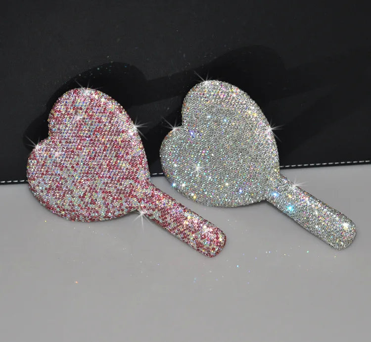 Women's Mirror Eyelash Extension Mirror Sticking Diamond Hand Mirror Fashionable High-end Beauty Handle Mirror Cosmetics Mirrors