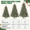 6Ft/7.5Ft/9Ft Pre-Lit Snow Flocked Christmas Tree 8-Modes LED Lights Prelit Artificial Tree With Fake Pine Cones For Home Decor