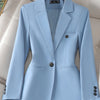 High Quality Long Sleeve Female Blazer Women Blue Coffee Khaki Single Button Slim Jacket Ladies Business Work Wear Formal Coat