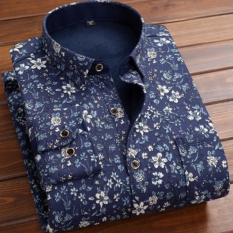 High Quality Men's Clothing 2024 Men Long Sleeve Thick Warm Shirt Tops Fashion Men Print Handsome Versatile Shirts Formal Shirts