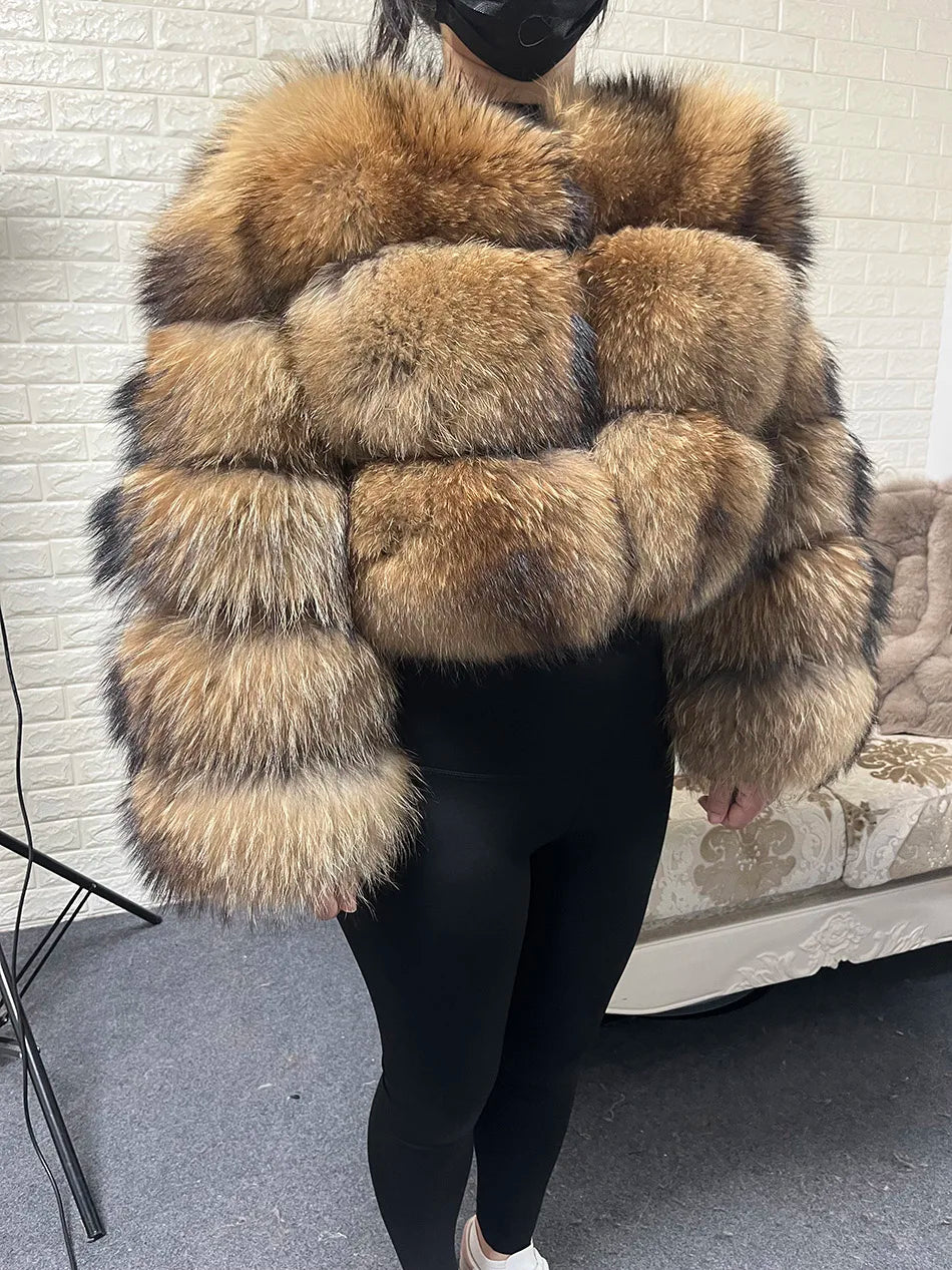2025 MAOMAOKONG Natural Real Fox Fur Coat Women Winter Long Sleeve Luxury Raccoon Fur Jackets Thick Top Female Furry Coat Vest