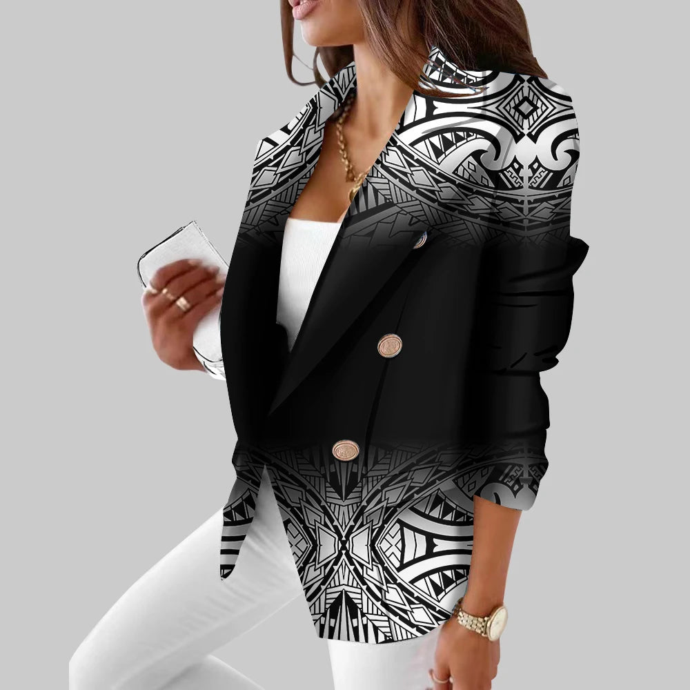 Hawaii Tribal Design Sublimation Print Jackets Personality Long Sleeve Kimono Cardigan Polynesia Retro Style Women's Casual Suit