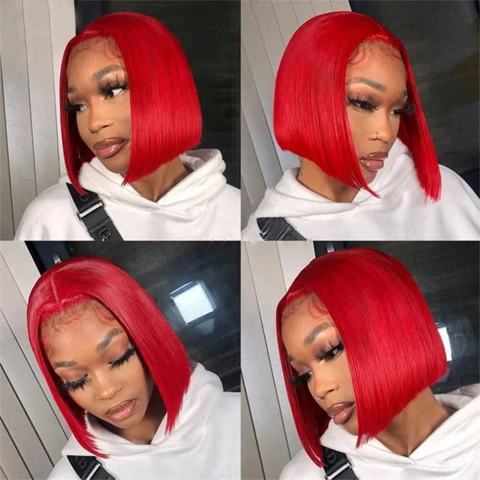 Hot Red Bob Wig 13x4 Lace Front Human Hair Wigs For Women Brazilian Bone Straight Red Colored Lace Frontal Wigs 10 12 14 16 Inch