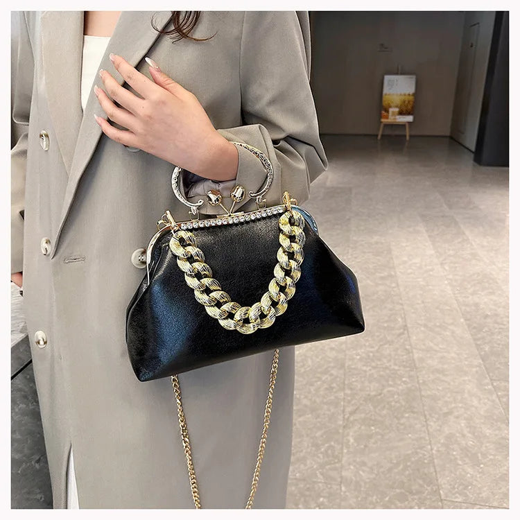 2024 Luxury Women Gold Green Chain Messenger Bags PU Leather Shoulder Bags Shell Clip Designer Handbag And Purse Wedding Clutch