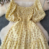 2024 New Summer Flower Print Long Dress Women Vintage Square Neck Ruched Chest Sash Bandage Sundress Party Vestidos