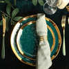Florian Modern Porcelain 16 Piece Dinnerware Set, Plates and Bowls Set, Dish set for 4, Green and Golden Rim