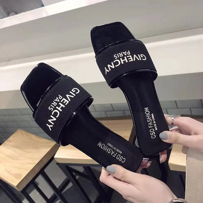 Luxury Design Women's Summer Letter Flat Heel Slippers 2024 Outdoor Trendy Ladies Sandals Female Beach Slippers