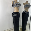 Luxury Crystal Diamonds Top Skirt Two Pieces Women's Bandage Sets White Black Knitted Celebrity Evening Birthday Party Outfit