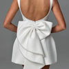 Elegant Pearl Bow Backless Short Dress Women's Sleeveless Party Cute Mini Dresses Black White Pink Chic Birthday Evening Y2K New