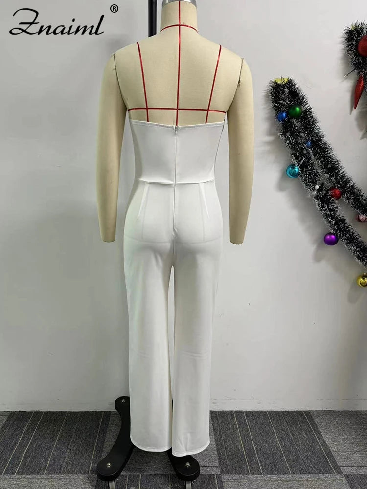 Znaiml Sexy Yellow Button Wide Leg Pants Stretch Long Rompers One Pieces Overalls Women Strapless Jumpsuit Birthday Streetwear