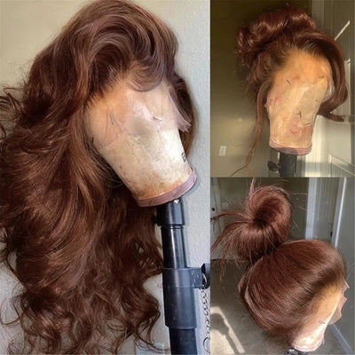 Body Wave Chocolate Brown Lace Front Wigs Human Hair Pre Plucked Brazilian Brown Virgin Hair Glueless HD Frontal Wig For Women