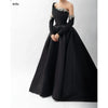 Bella Black Satin Beaded Robes De Soirée One Shoulder A-line Prom Dresses Customized Long Sleeves Floor-length Wedding Dress