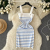 Striple 2024 Sexy Summer Knit Strap Dress Women Tank Elatic Waist Bodycon Sundress Female Beach  Backless Midi Dress