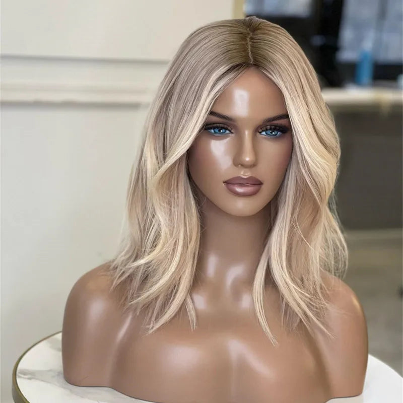 Women Wigs Ombre Ash Blonde Lace Frontal Wigs Synthetic Futura Top Quality Lace Wig Natural Wavy Glueless Wig  Women's Halloween