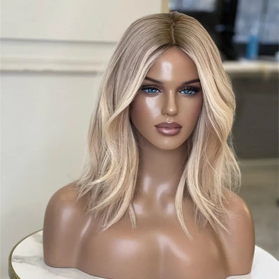 Women Wigs Ombre Ash Blonde Lace Frontal Wigs Synthetic Futura Top Quality Lace Wig Natural Wavy Glueless Wig  Women's Halloween