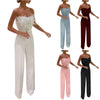 Women Jumpsuit Feather Tube Top Sexy Evening Party Jump Suits Sleeveless High-waisted Straight Playsuits Night Clubwear Overalls