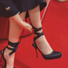 Ladies' New Summer Square Satin High-heeled Sandals with Ankle Straps, Fashionable Party and Banquet Ballet High-heeled Shoes