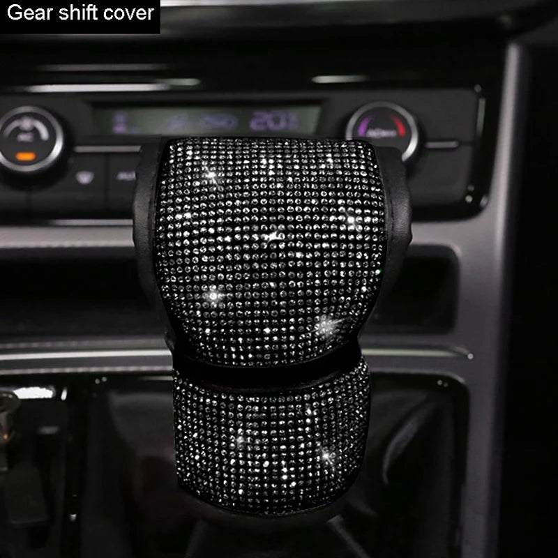 Black Diamond Crystal Car Gear Shift Cover Rhinestone Auto Shifter Hand Brake Cover Bling Car Interior Accessories Decorate