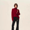 Turtleneck 100% cashmere sweater women loose thickening age reduction niche vintage red crewneck sweater women long sleeves