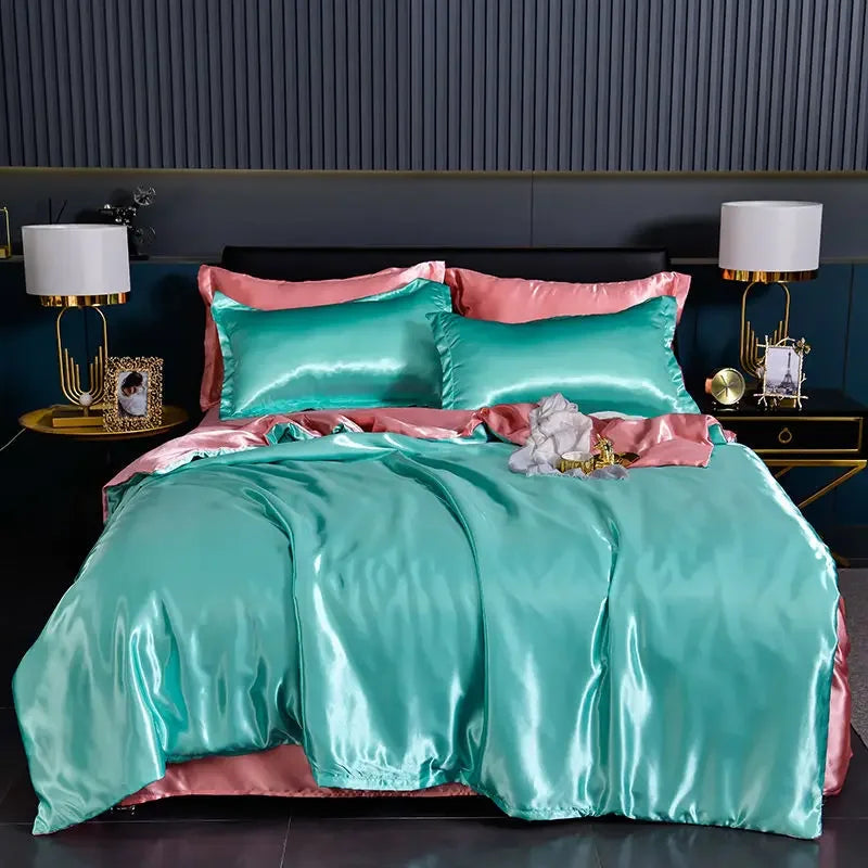 Luxury 100% Silk Bedding Set with Duvet Cover Set Double King Queen Size Bedding Cover Kit 4pcs Bed Cover Bed Linen Sets