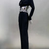 2024 New Arrival Black White Women Long Sleeve Sexy V-Neck Bodycon Bandage Set Shinning Crystal Nightclub Party Women's Set
