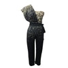 Fashion Sequins Decoration One Shoulder Backless Jumpsuit Women Female Slim Fit Stretch Lace-up High Waist  Back Zipper Rompers