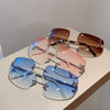 Y2K Luxury Brand Designer Rimless Square Sunglasses Women For Female Trendy Sun Glasses Diamond Butterfly Pink Punk Shades UV400