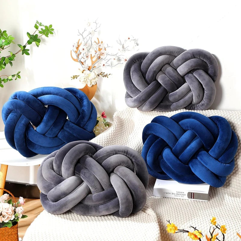 Inyahome Handmade Knot Throw Pillows for Couch Soft Decorative Knotted Comfort Pillow Cushion for Home Sofa Bedroom Decor Blue