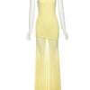 Weird Puss Patchwork See Through Dress Women Elegant Solid Pleated Strapless Sleeveless Backless Slim Banquet Party Vestidos