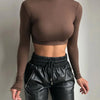 Basic Sheath Women Solid Turtleneck Tshirt Autumn Stretch Casual Undershirt Female All-match Street Activity Crop Tops