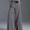 Yeezzi Urban Female Suit Pants 2025 New Fashion Black White Color Loose Straight Pant High-Waisted Pleated Split-Front Trousers