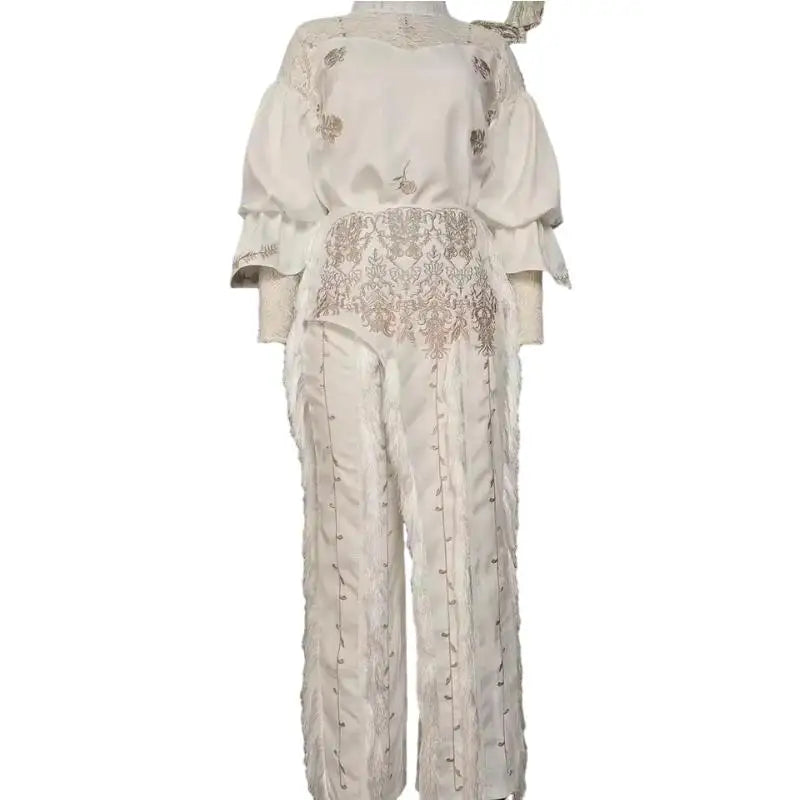African Wedding Party Clothes for Women Autumn Elegant African Long Sleeve O-neck 2 Piece Top Long Pants Matching Sets Outfits