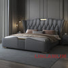 MINGDIBAO Luxury Modern Upholstered Bed Frame with Gold Accents, Genuine Leather Designer Bed, Queen/King Size Bedroom Furniture