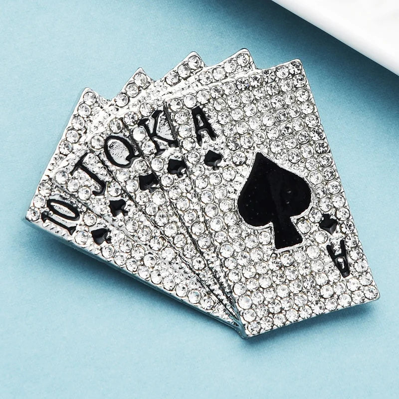 SKEDS Fashion Women Men Sparkling Full Crystal Poker Brooch Pins Special Design Unisex Fashion Metal Rhinestone Jewelry Gift