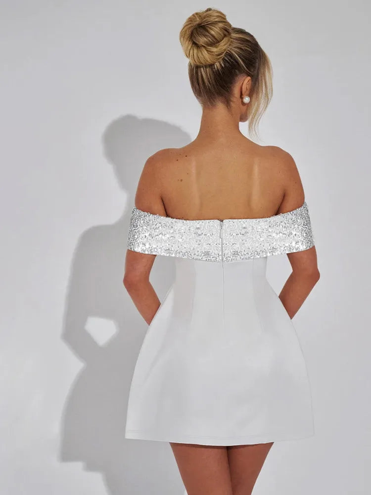 Mozision Off-shoulder Sequins Strapless Sexy Mini Dress Women Fashion Sleeveless Backless Sparkle High Waist Club Sexy Dress