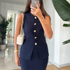 Elegant Knit Vest Suits Women Solid Single Breasted O-neck Sleeveless Slim Waistcoat Bodycon Midi Skirts 2025 Spring Lady Outfit