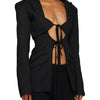 TWOTWINSTYLE Patchwork Lace Up Hollow Out Blazer For Women Notched Collar Long Sleeve Tunic Designer Blazers Female Fashion New